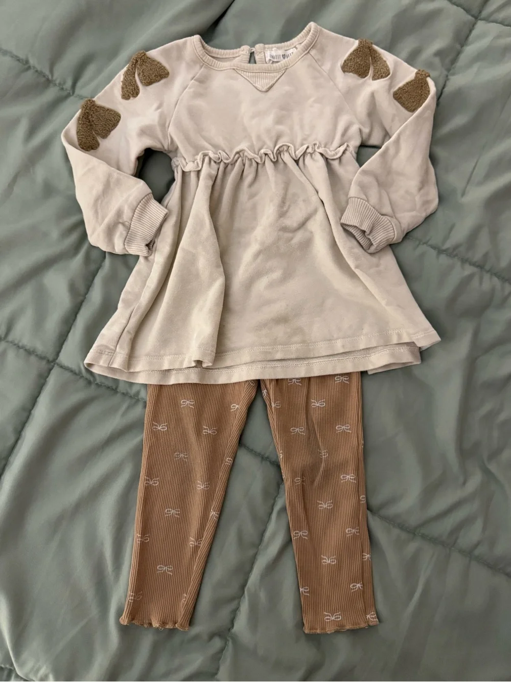 Kids Two-Piece Beige Tunic & Brown Legging Set